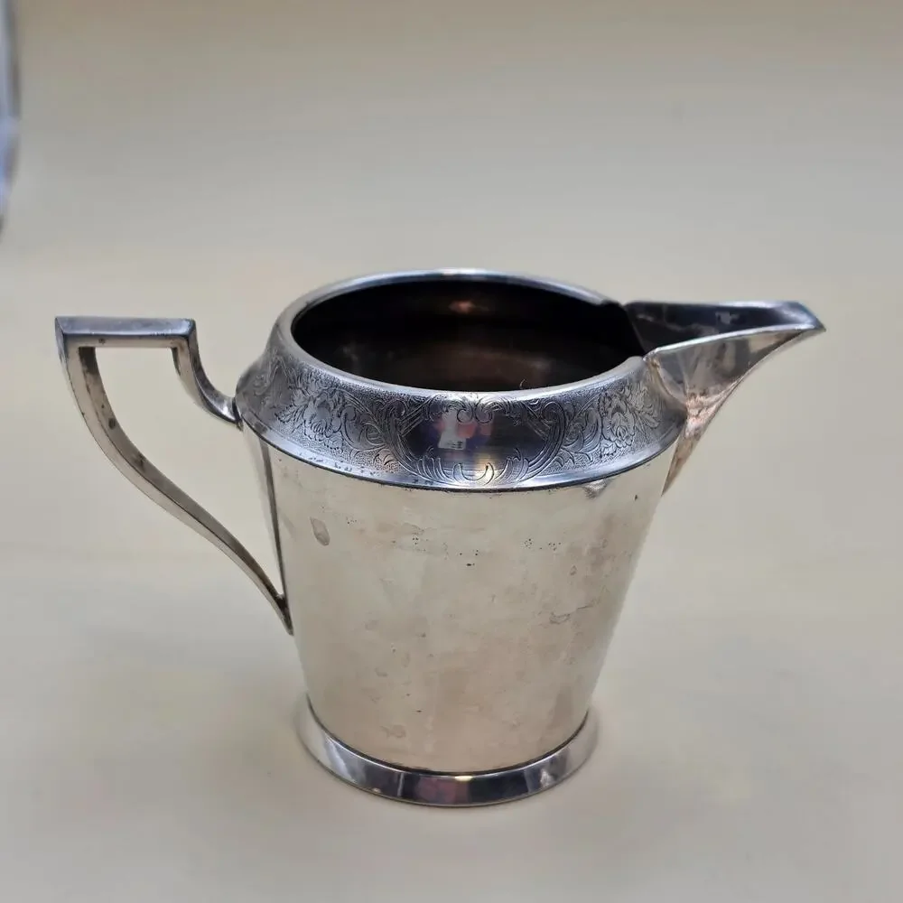 Vintage 1881 Rogers Silver Plate Creamer & Sugar Bowl Set 5016 w/ Lid Art Deco